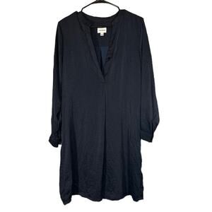 Frank and Oak Navy Blue Long Sleeve Split V-Neck Midi Dress Women Sz M